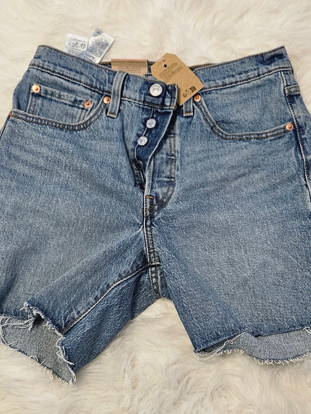 Levi's 501 Blue Denim Jean Shorts Strecth Size:26
